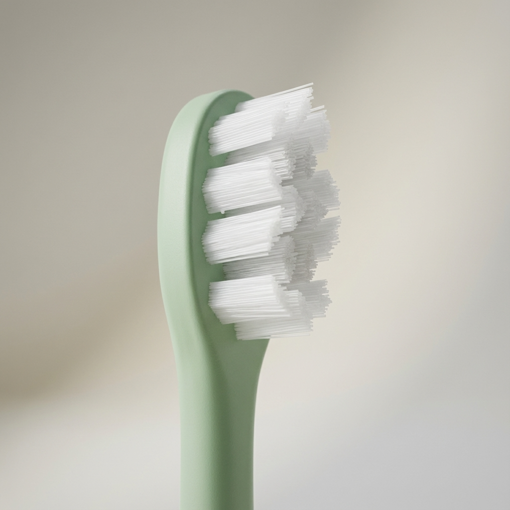 Bepulo Next Sustainable Electric Toothbrush plant based brush head up close