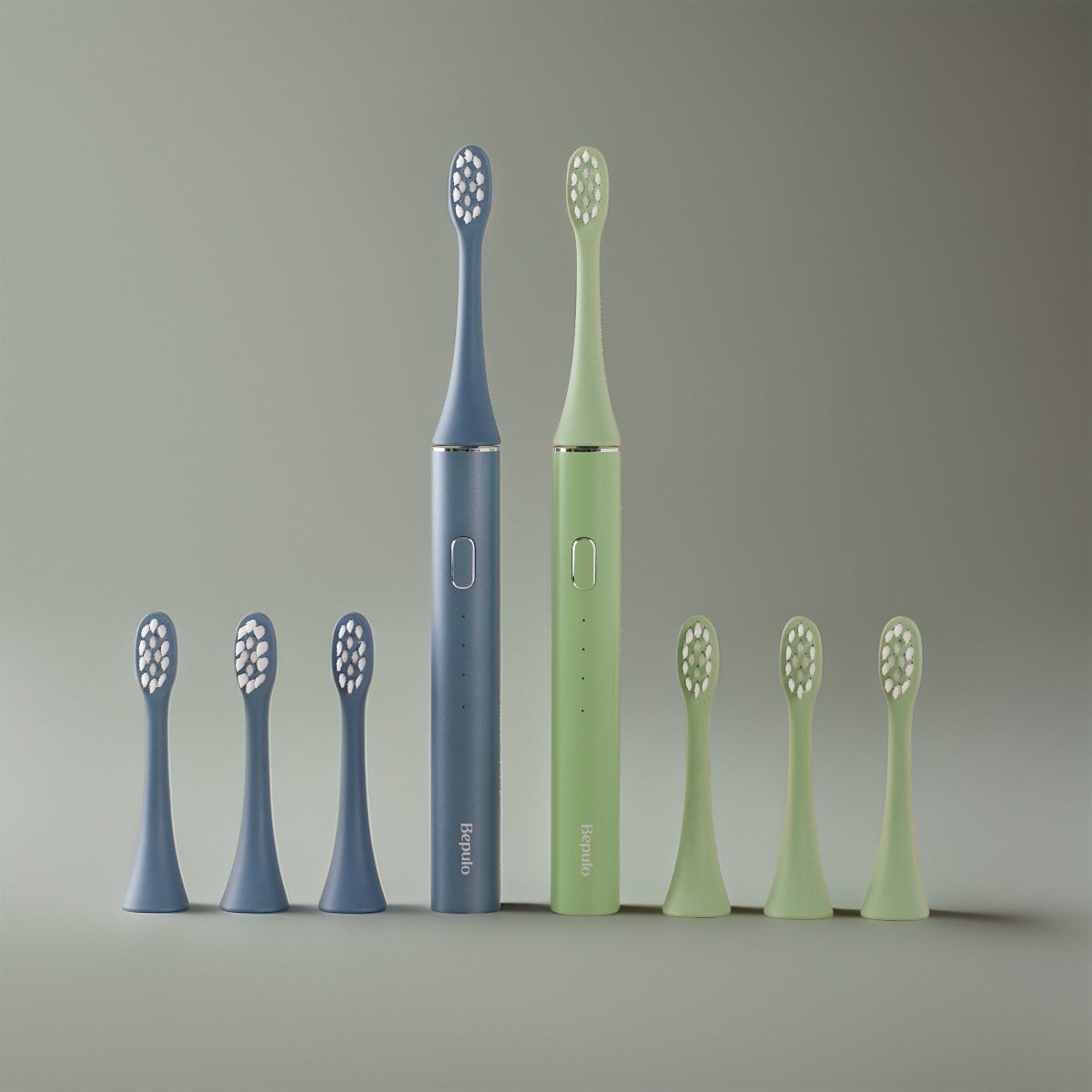 Bepulo Next sonic electric toothbrush duo bundle in sapphire blue and pistachio green. #colour_sapphire blue and pistachio green